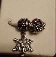 2pc CHRISTMAS SANTA SNOWFLAKE Bead Spacer charm EUROPEAN CHARM LOT