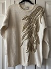 Eminent Vintage Sweater Cream Size Large Gold Flower Beaded Embellished Top 80s