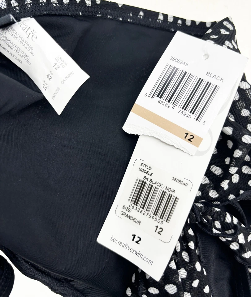 Saia falsa 12 Be Creative parte inferior de biquíni preto branco bolinhas UE 42 - Imagem 3 de 4