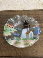 Sydenstricker Fused Art Glass Mini Plate Ocean Lighthouse Sailboats A.C. Ross