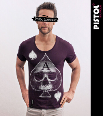 T-shirt Graphique Pistol Boutique Noir - Motif Ace Of Spades Et Crânes, Taille Standard Homme
