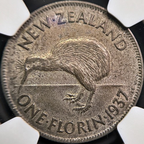 NEW ZEALAND. 1937, Florin, Silver - NGC AU58 - KGVI, Kiwi, Semi-Key - Picture 5 of 5