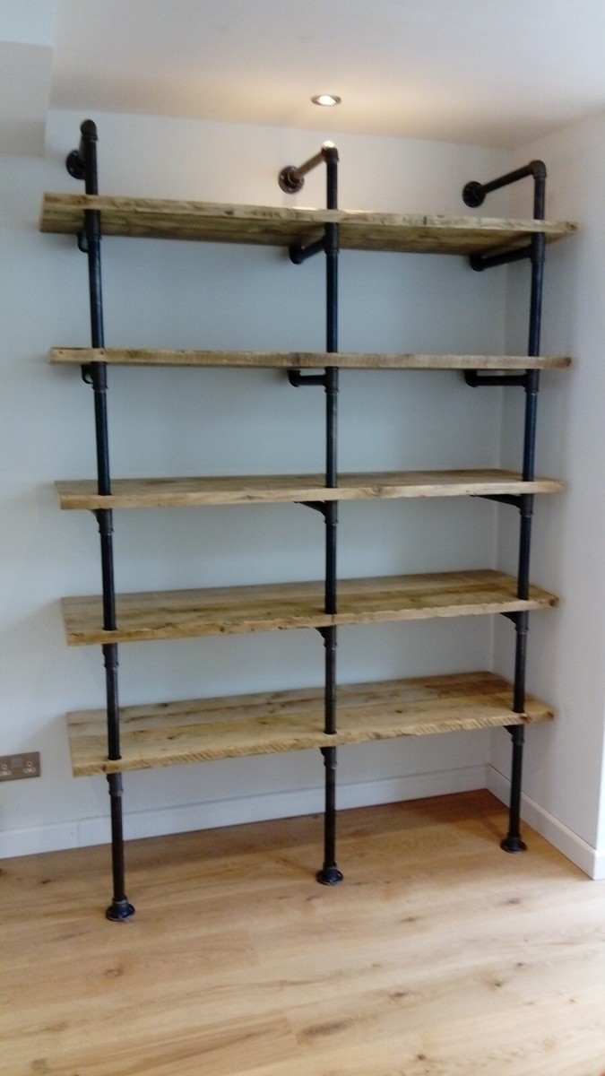 Industrial Iron Gas Pipe and Scaffold Board Shelving Unit