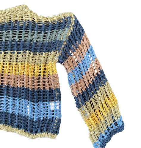 Colorful Crochet Knit Mesh Sweater Top Multicolor Boho Sheer Pullover Size Small - Picture 4 of 9