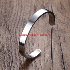 8mm Fashion 316L Stainless Steel Silver Polished Cuff Bangle Men Women Bracelet