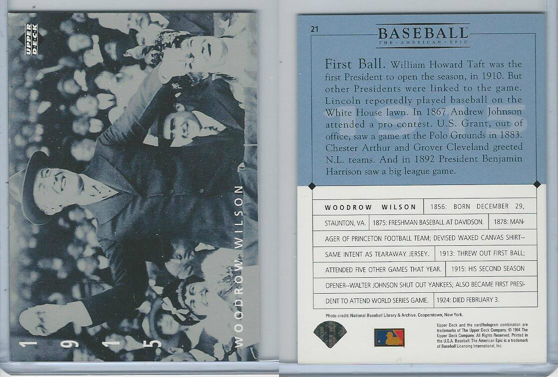 1994 Upper Deck, American Epic, #21 Woodrow Wilson, Basball