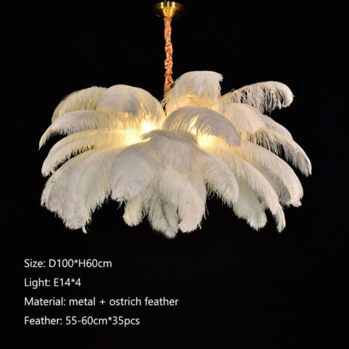 Nordic REAL Ostrich Feather 100CM Led Pendant Light Living Room Chandelier Lamp