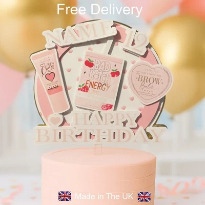 STEF BENNETT ART P Louise Pretty Pink Party Cake Topper | Handmade 3D Pink & Gold Birthday Décor