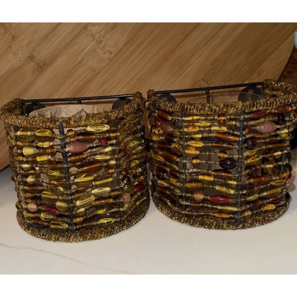 Aplique de pared vela votiva Pottery Barn Madura ámbar con cuentas lote de 2 Foto 4 de 4