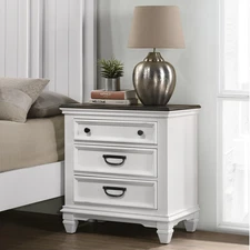 Roundhill Furniture Clelane Wood 3-Drawer Nightstand