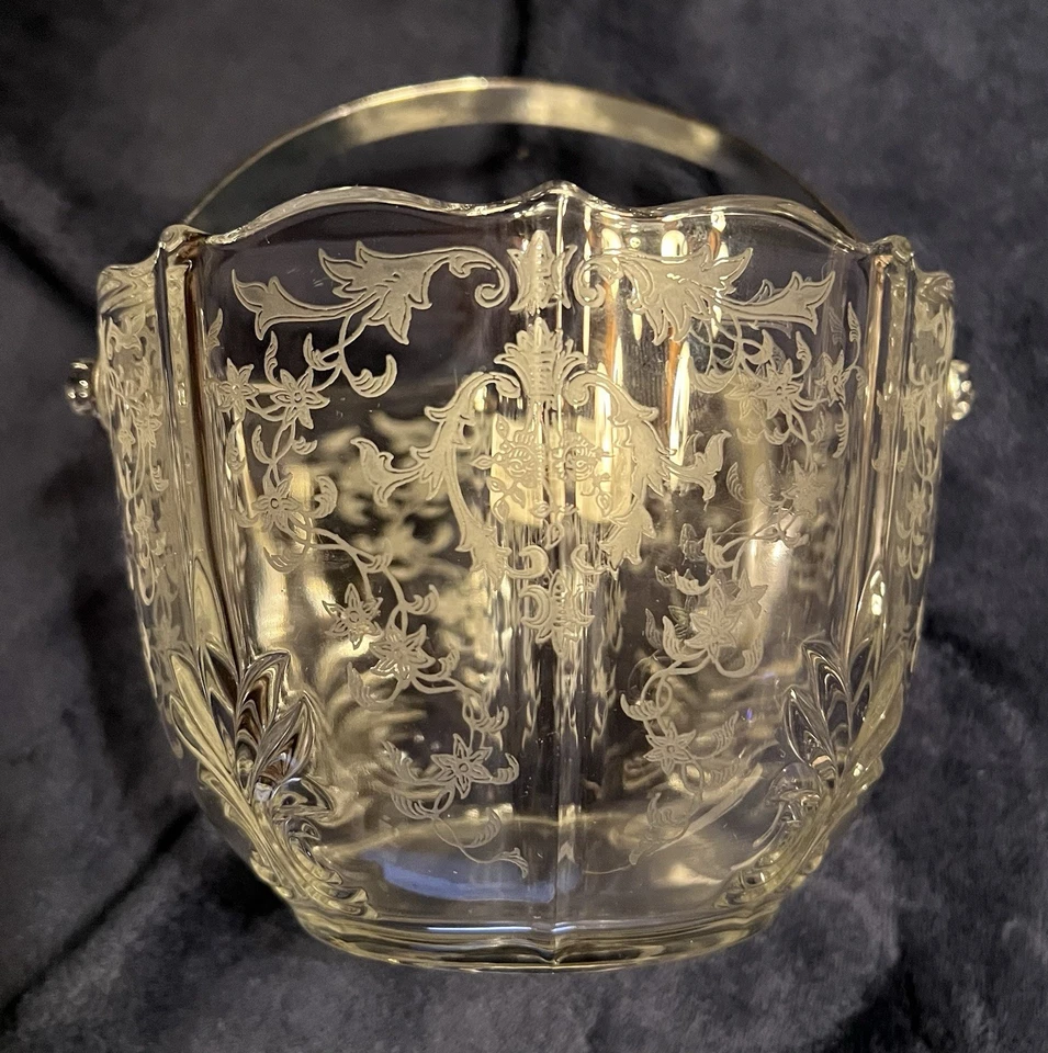 FOSTORIA NAVARRE CRYSTAL *4 3/8" ICE BUCKET w/METAL HANDLE and Tongs - Image 4 of 4