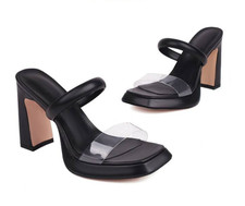 Womens Open Toe High Heels Slippers Casual Party Dress Clear Mules Club Sandals