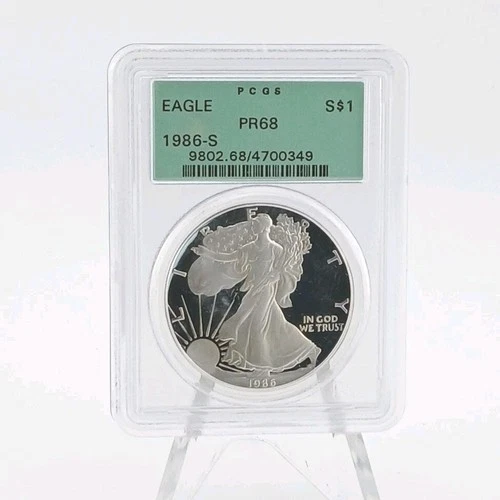 1986‑S American Silver Eagle 1st Year Issue PCGS PR68 Old Holder Toned Proof