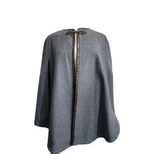 Banana Republic Wool Blend Cape Poncho Coat Gray  Leather Trim Size S