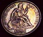 1891 Seated Liberty Silver Dime 10c High Grade AU Toned Type Coin