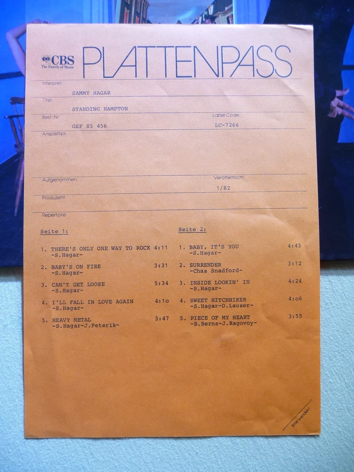 Sammy Hagar – Standing Hampton (Promotion Copy + Promo-Sheet, Unplayed) - Bild 2 von 4