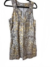 LOFT Linen Sleeveless Animal Print Lined Y2K v neck shift dress SZ 8 Preppy