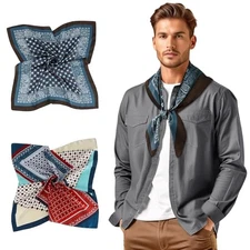  Mens Silk Feel Scarf 2 Pack, 27 Inch Neckerchief Ascot, Novelty Head Navyred