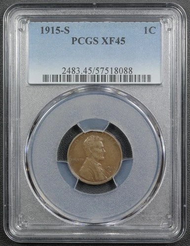 1915 S Lincoln Wheat Copper Cent 1C PCGS XF 45 - Lincoln Cent (Wheat Reverse)