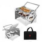 Holzkohlegrill Portable BBQ Grills Edelstahl Picknickgrill,360° drehbare Holz...