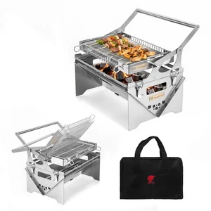 Holzkohlegrill Portable BBQ Grills Edelstahl Picknickgrill,360° drehbare Holz...