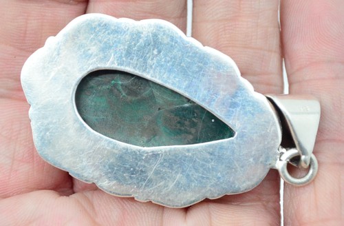 Malachite Sterling Silver Cabochon Teardrop Drop Pendant Native Navajo Vtg - Picture 12 of 12