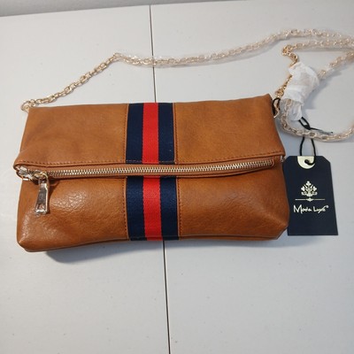 Moda Luxe Jules Tan Foldover Clutch Crossbody Convertible Faux Leather Purse NEW
