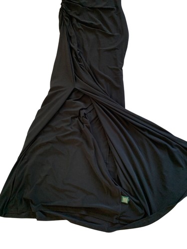NWT Ralph Lauren One-Shoulder Black Gown Formal Crystal Brooch Size 8 RX10351 - Picture 12 of 13