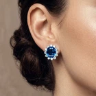 Sumptuous Royal Blue Sapphire 14Ct 925 Sterling Silver White Gold Halo Earrings