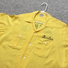 Vintage 50s Rayon Sport Shirt Men Large 46 Yellow Loop Collar Chainstitch Buster