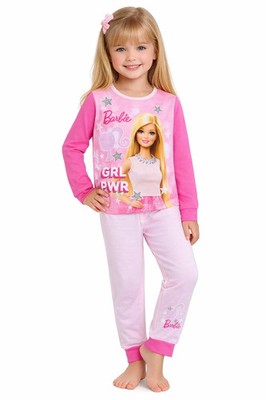 Mädchen Barbie Schlafanzug Langarm Hose Rosa Größe 3-8 Jahre Figur PJs PJ's