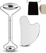 Stainless Steel Gua Sha and Face Roller Set Facial Massager 