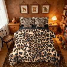 Black Brown Leopard Print Bed in a Bag King  Cheetah Print 7 Piece Comforter Se