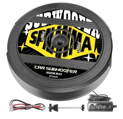 1600W 12'' Spare Tire Subwoofer Built-in Amp Anti-Theft Hidden Design 400W RMS