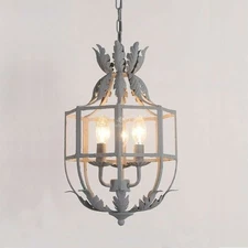 French Country Style Metal Chandelifer E14 Light Aged Gray Ceilling Lamp Fixture