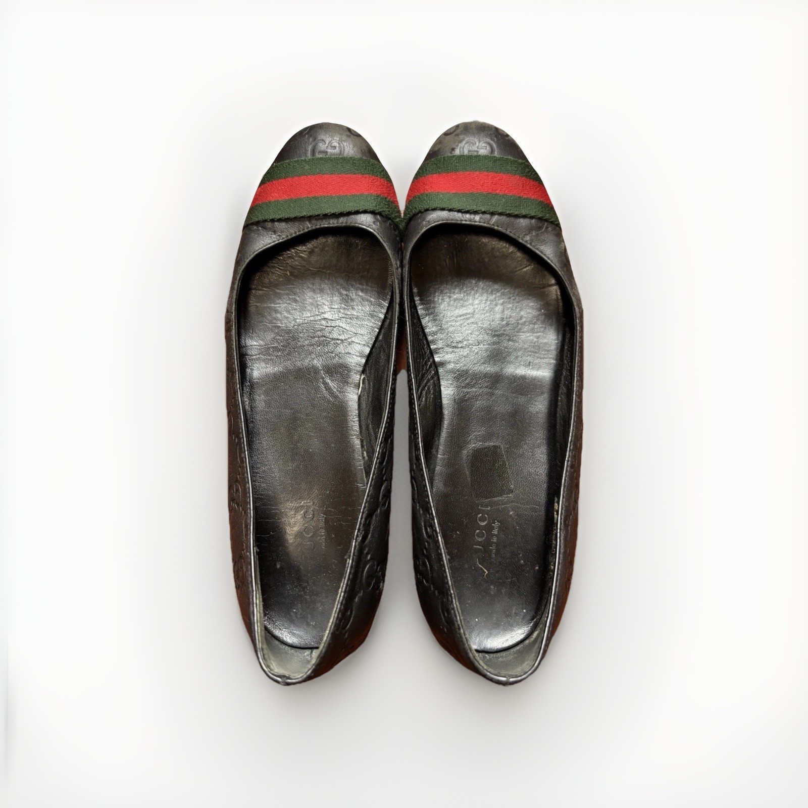 Gucci GG Monogram Black Leather Women’s Flats Italy 37.5 (US 7) 253315 thumbnail 2