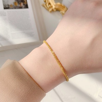 Gold Tone Titanium Steel Sparkle Chain Bracelet for Women Minimalist Adjustable