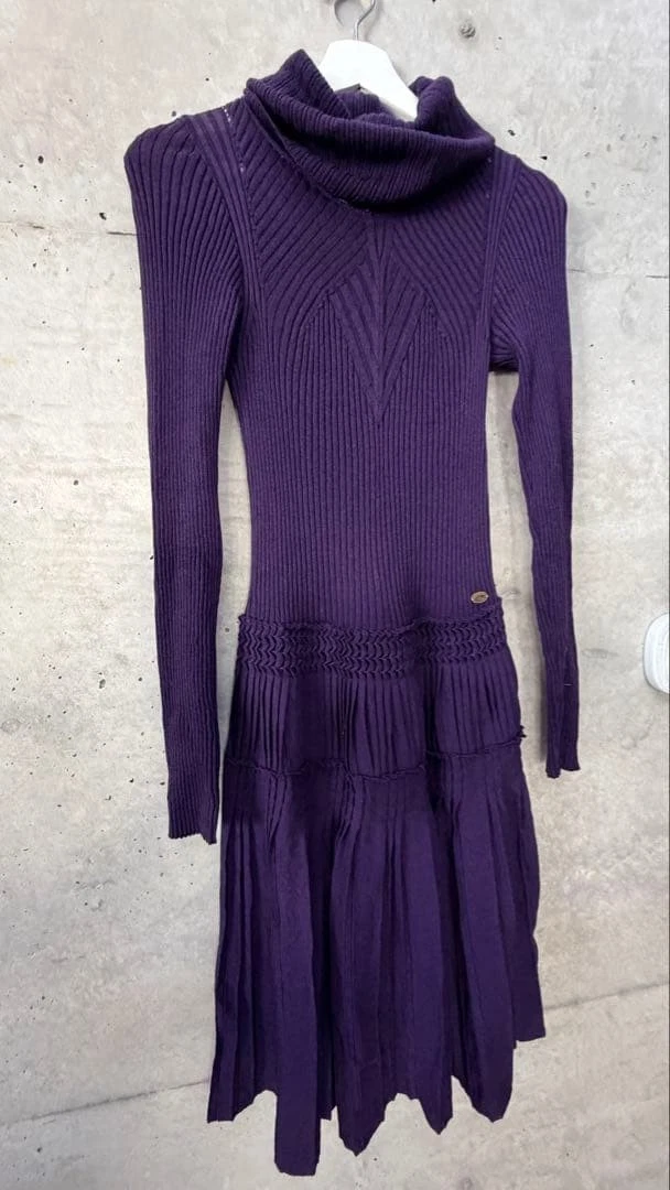 Chanel — Chanel Turtleneck Rib Knit Dress Size:38 Purple good condition SK1720