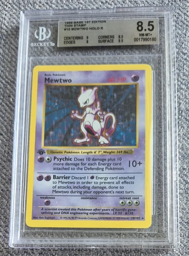 Pokemon Mewtwo Base Set Shadowless 1st Edition Holo Thin Stamp BGS 8.5 Sub 9.5