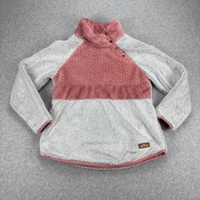Simply Southern Fleece Sherpa Pullover Women S Gray Pink Snap Neck Cozy Raglan