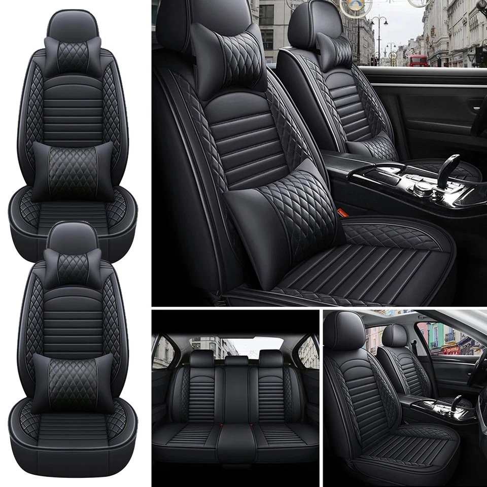 5-Seats Car Seat Cover Seater Protector PU Leather Universal Front Rear Full Set Foto 2 de 4