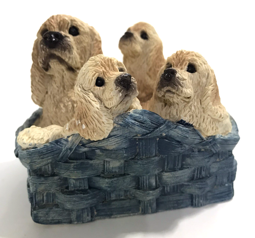 Vintage Stone Critters Basket of Blonde Cocker Spaniel Family - Picture 6 of 11