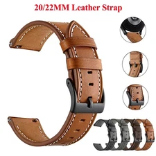 20mm 22mm Classic Genuine Leather Watch Band Strap Quick Release Wristband