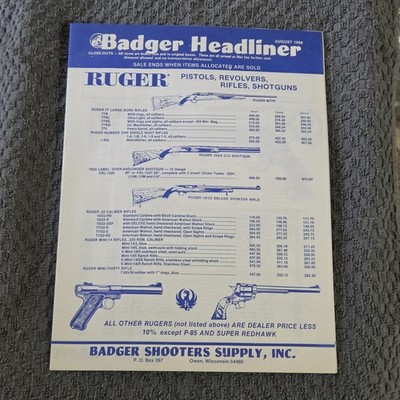 Badger Shooters Supply Catalog August 1988 Ruger Winchester Remington Bear Sale