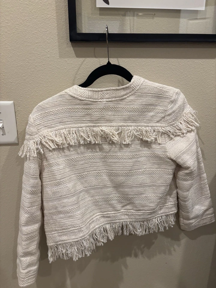 Chaqueta Blazer Boho Western BB Dakota Mujer Tweed Crema Flecos Talla Pequeño Foto 4 de 4