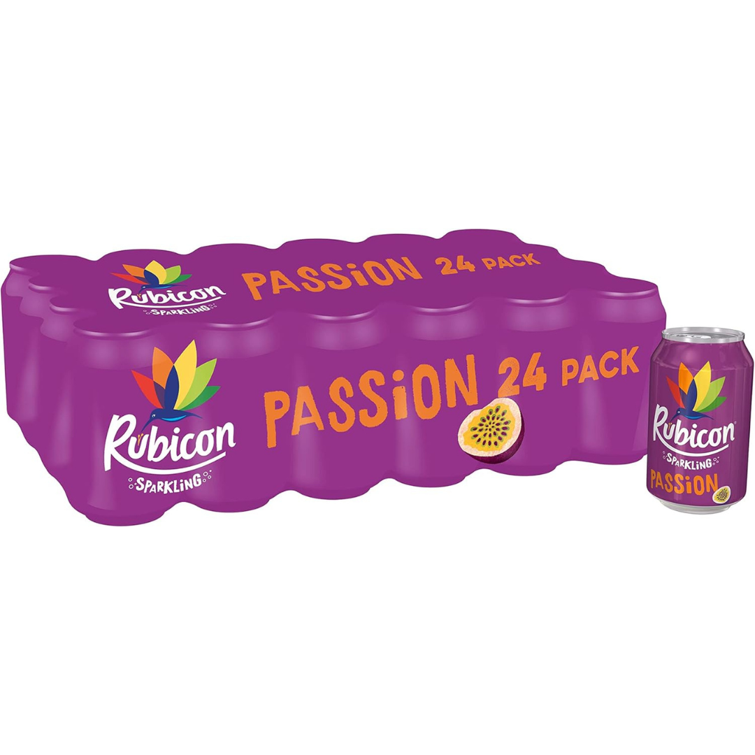 Rubicon Juice Sparkling Fizzy Drink Cans, 330ml Pack of 24 All Flavour UK