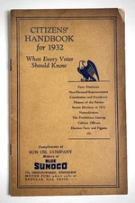 Vintage SUN OIL COMPANY Blue Sunoco Citizens Handbook 1932 Presidential Election