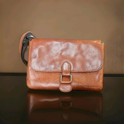 Jack Georges Voyager Brown Buffalo Leather Mini Crossbody Bag Purse 