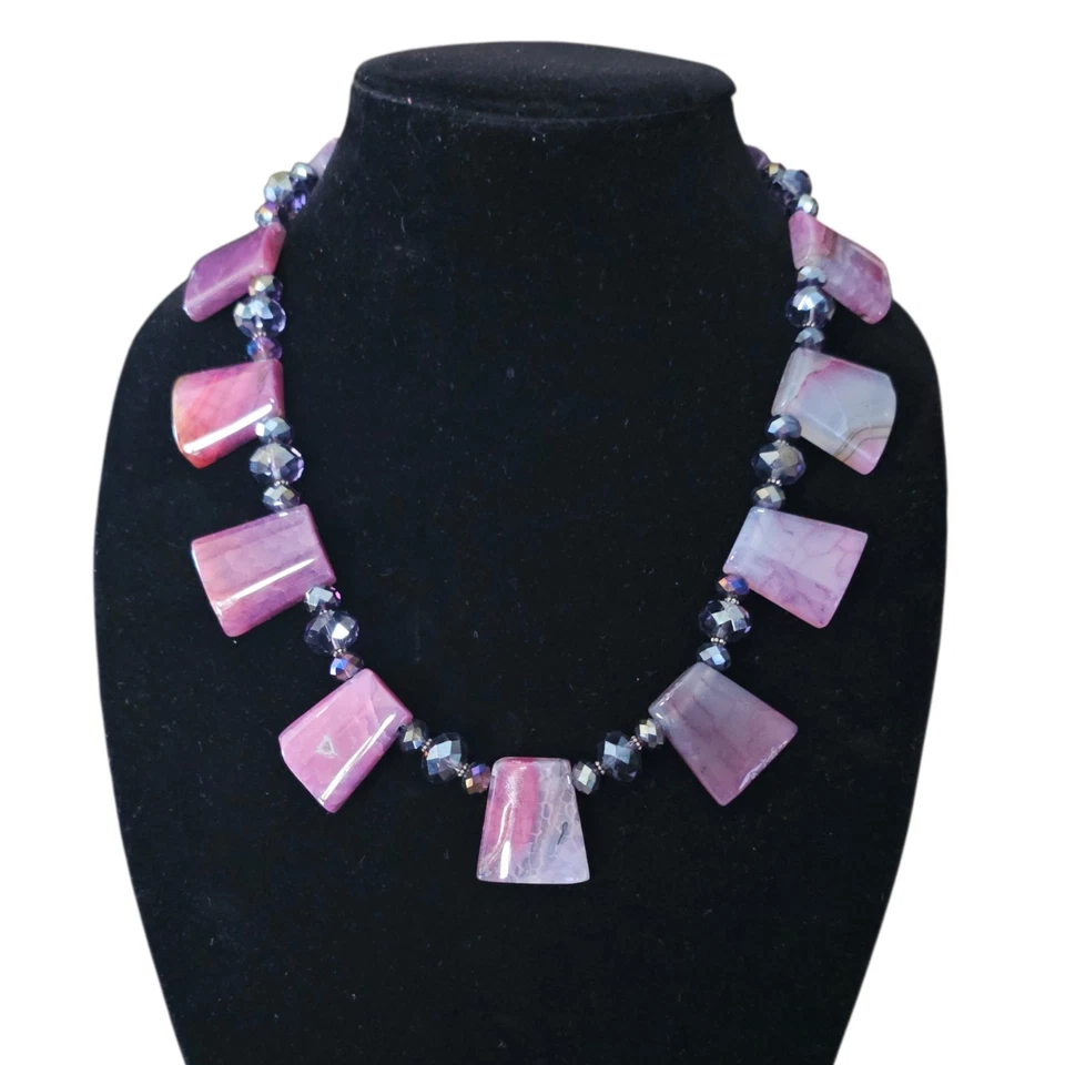 Collar Donna Dressler Declaración Plata de Ley 925 Rosa Ágata Piedra Pesada 21" Foto 2 de 4