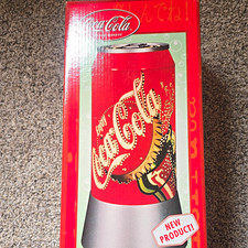 Coca-Cola Can-Shaped Table Lamp, Red/Silver/Black Base, Soda Theme